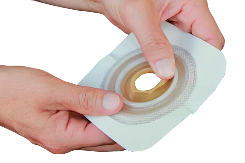 hands holding a skin barrier